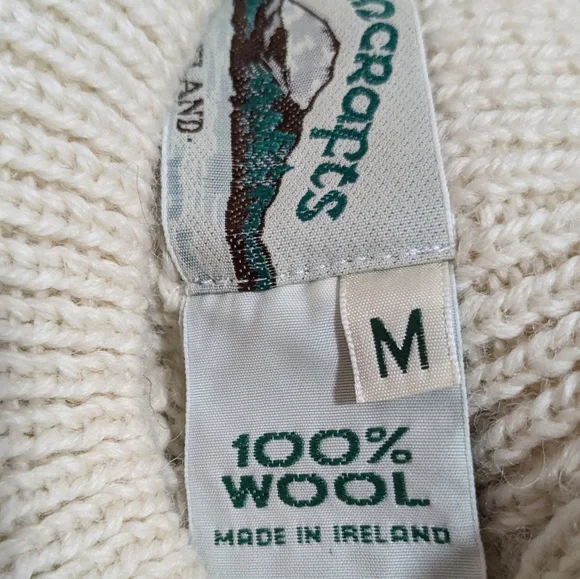 Traditional Irish AranCrafts Ireland Fisherman Cream Wool Sweater Medium-3